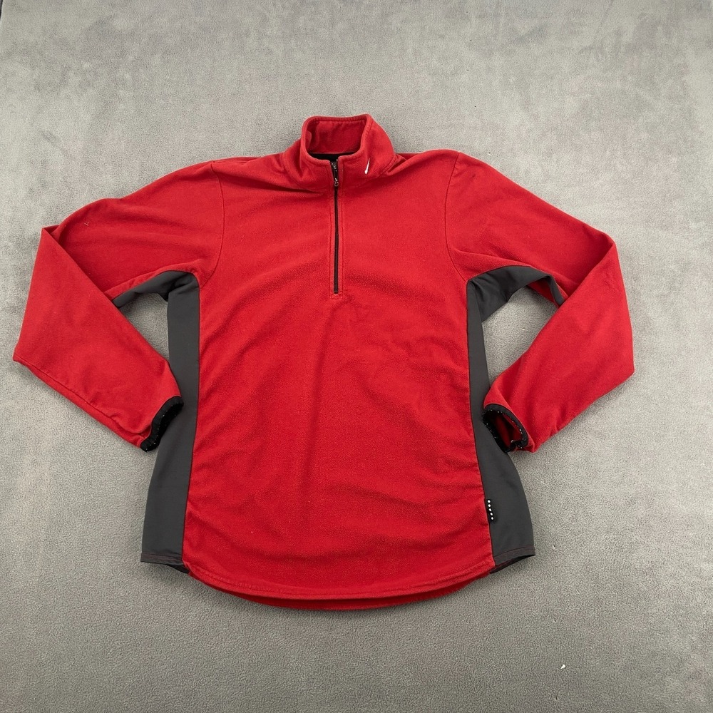 Nike Sweatshirt Mens Medium Red Fleece Mock Neck Round Hem Quarter Zip Winter‎